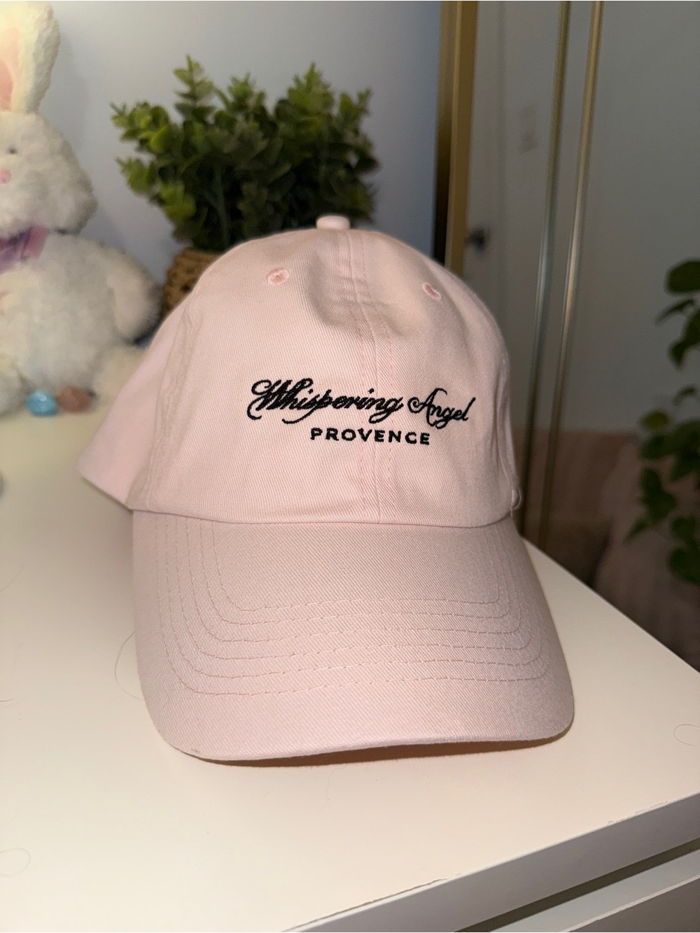 New Whispering Angel embroidered pink baseball cap, %100 cotton, adjustable,rare